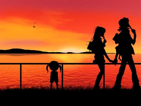 anime, Sunset, Silhouette, Holding hands Wallpapers HD / Desktop and Mobile Backgrounds