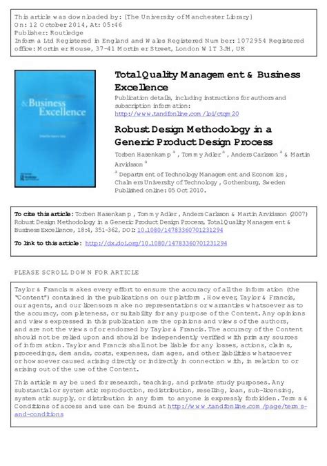 Pdf Robust Design Methodology In A Generic Product Design Process