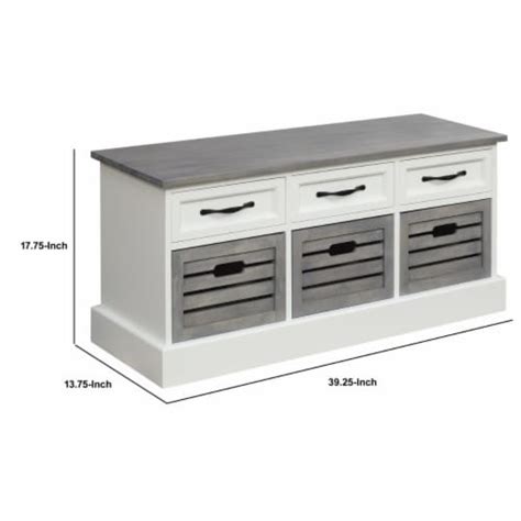 3 Drawer Wooden Storage Bench With Plinth Base Gray And White Saltoro