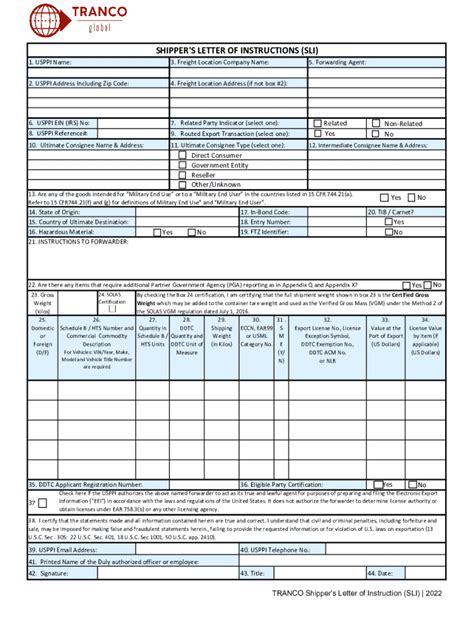 Fillable Online Shippers Letter Of Instruction Example Fax Email Print