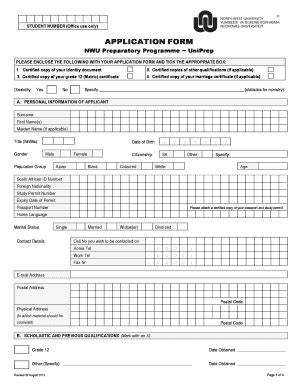 Nwu Uniprep Application Form Fill And Sign Printable Template Online