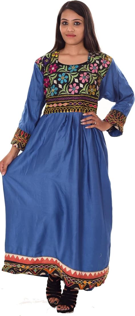 Lakkar Hawali Indian Banjara Embroidered Women Afgani Dress Blue Color