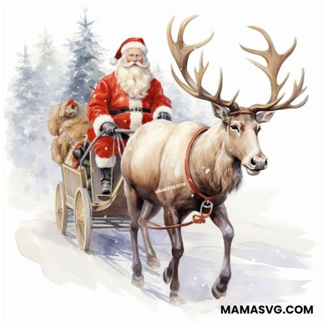 Reindeer Clip Art Free Illustration Watercolor Style With Santa Claus