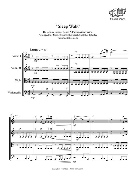 Sleepwalk Instrumental Version Arr Sarah Cellobat Chaffee Sheet