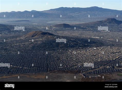 Mexico City Area Aerial View Panorama From Airplane Landscape Stock