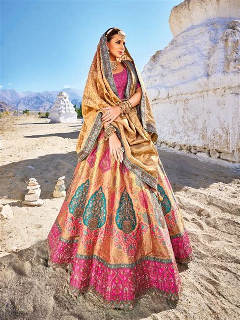 Yellow And Magenta Banarasi Silk Lehenga Choli G3 WLC14024 Canada