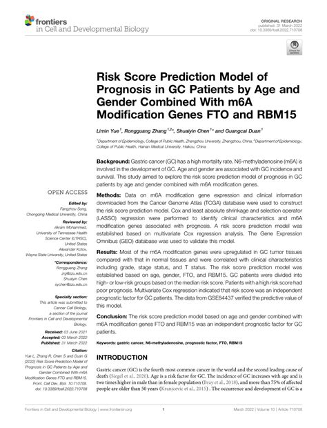 Pdf Risk Score Prediction Model Of Prognosis In Gc Patients By Age