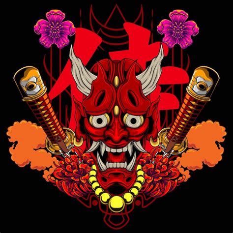 Ilustración de máscara hannya con vector de stock de calidad premium