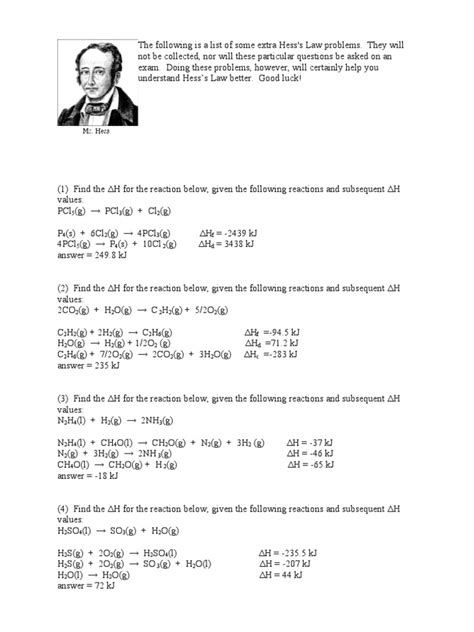 Hesss Law Questions PDF Iron Chemical Substances Worksheets Library