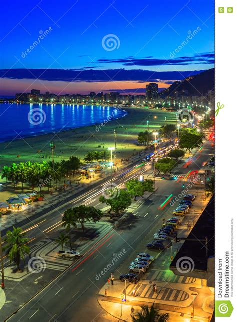 Sunset View Of Copacabana Beach And Avenida Atlantica In Rio De Janeir