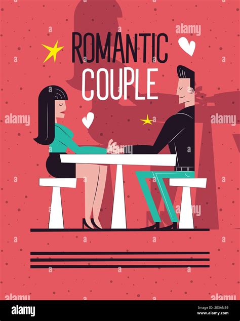 Romantic Couple Cartoons At Restaurant Table Design Relationship Love And Romance Theme Vector