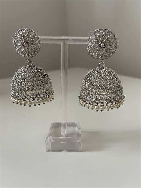 Indian Pakistan Gold Or Silver Jhumkas Jhumkis Earrings Medium Size