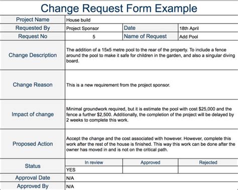 Change Request Form Template Project Management