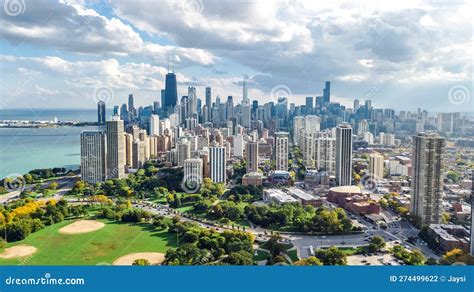 Chicago Skyline Aerial Drone View from Above, City of Chicago Downtown ...