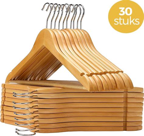 30 Houten Kledinghangers Met Broeklat 30 Stuks Bol