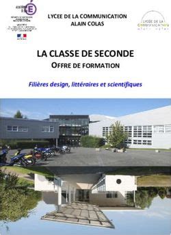 LA CLASSE DE SECONDE OFFRE DE FORMATION LYCEE DE LA COMMUNICATION