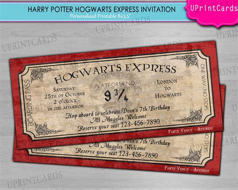 Diy Printable Hogwarts Express Harry Potter Ticket Birthday Party