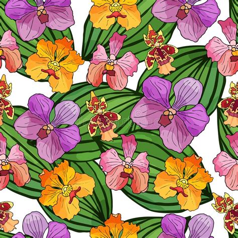 Seamless Pattern With Orchids And Floral Elements Stock Vector