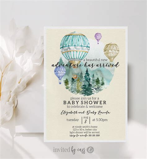 Adventure Has Arrived Hot Air Balloon Baby Shower Invitation Etsy
