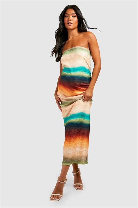 Maternity Textured Bandeau Abstract Print Midaxi Dress Boohoo Uk