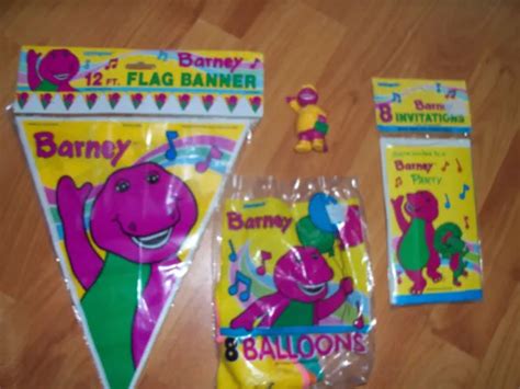 BARNEY PARTY SUPPLIES 4pc Lot 1992 Unique Dinosaur Birthday Multi Color