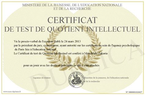 Certificat De Test De Quotient Intellectuel