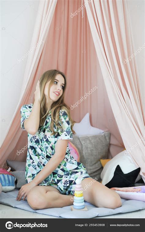 Beautiful Blonde Woman Wearing Pajama Smiling Happily Stock Photo Alipko 293453908