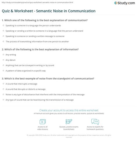 Quiz & Worksheet - Semantic Noise in Communication | Study.com