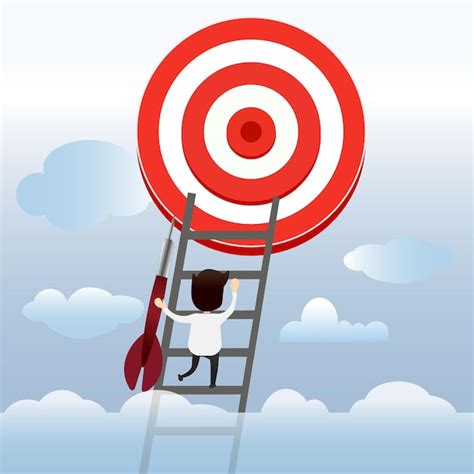 Premium Vector A Cartoon Of A Man Climbing A Ladder To Reach A Target