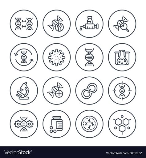 Genetics Line Icons Dna Chain Gene Editing Vector Image