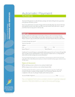 Fillable Online Automatic Payment Connexus Energy Fax Email Print