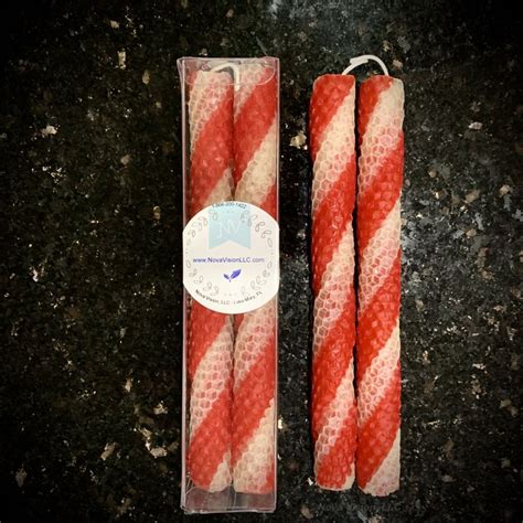 Candy Cane Beeswax Taper Candles Scented With Peppermint Essential Oil