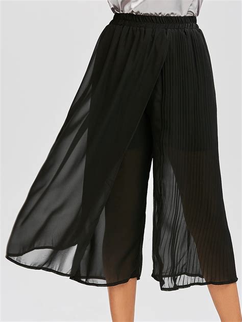 [17 Off] 2021 Chiffon Pleated Wide Leg Pants In Black Dresslily