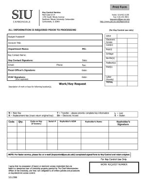 Fillable Online Pso Siu Key Control Request Form Southern Illinois