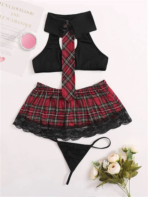 Fashion Women Exotic Apparel Sexy Lingerie Student Uniform Temptation Tank Skirt Briefs Role