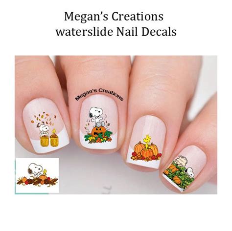 Snoopy Fall Peanuts Nail Art Decals Etsy Snoopy Nails Nail Decals