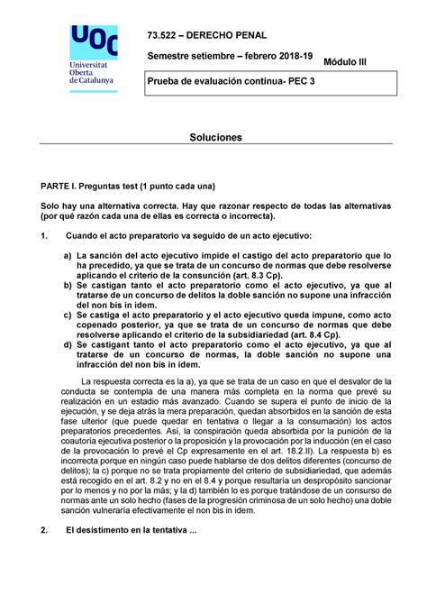 73522 Sol PEC 3 2018 1 73 DERECHO PENAL Semestre Setiembre