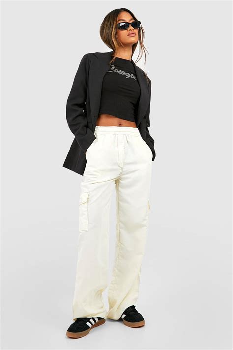 Soft Touch Contrast Stitch Elasticated Waist Cargo Trousers Boohoo Uk