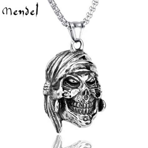 Mendel Mens Stainless Steel Punk Biker Pirate Skull Pendant Necklace Men Silver Ebay