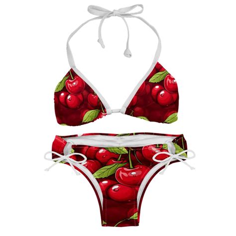Cherry Adjustable Strap Detachable Sponge Bikini Set Two Pack For Beach And Pool Parties