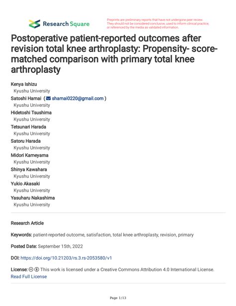 Pdf Postoperative Patient Reported Outcomes After Revision Total Knee