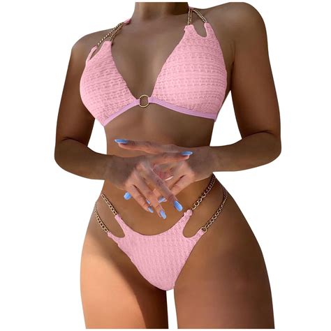 Utsjkr Savings Women S Micro Triangle Bikini Set Cut Out Chain Two