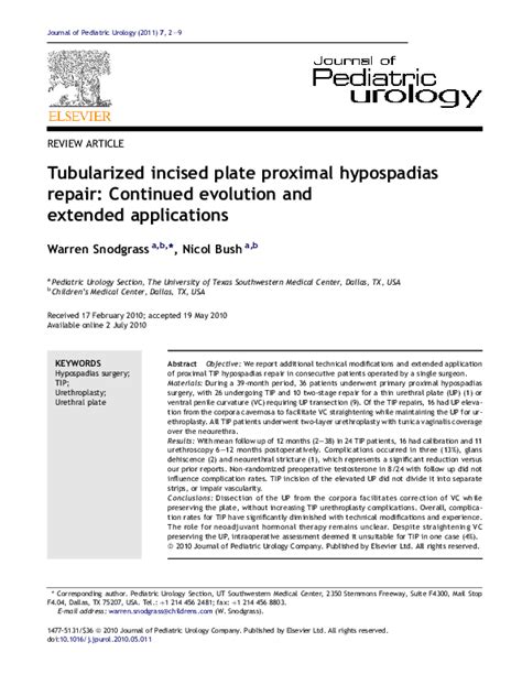 Pdf Tubularized Incised Plate Proximal Hypospadias Repair Continued Evolution And Extended