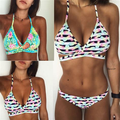 2018 Women Bandage Bikini Push Up Padded Bra Swimsuit Bathing 2pcs Set