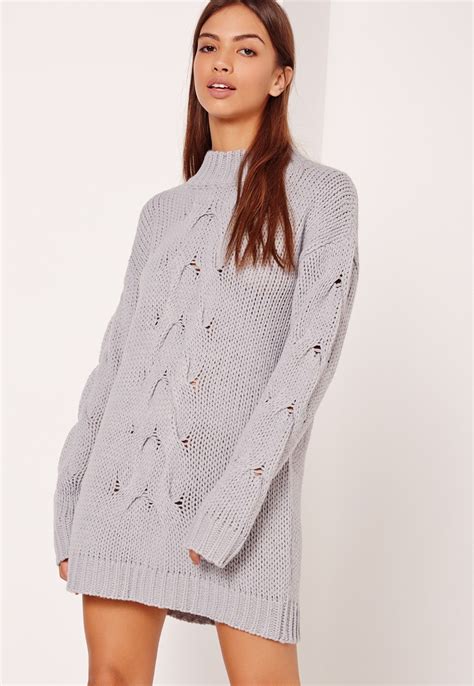 Missguided Grey Chunky Cable Knit Mini Dress Cable Knit Dress Knit