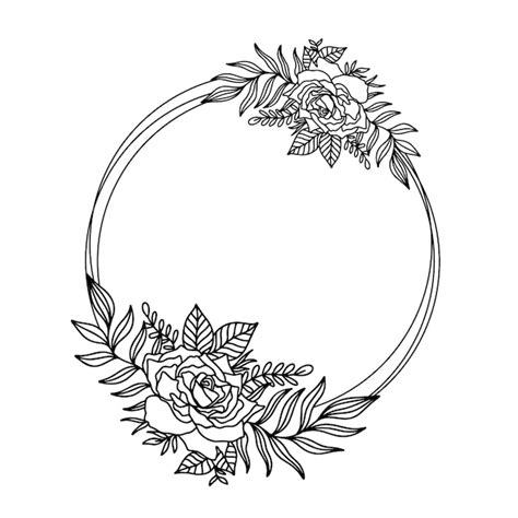 Premium Vector Flower Frame Outline Double Round Floral Circle Border