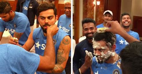 Virat Kohli Getting A Cake Facial From His Teammates Is Basically All Of Us On Our Birthdays