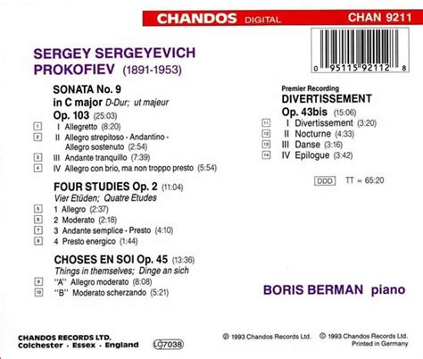 Prokofiev Complete Piano Music Vol Boris Berman Boris Spnoo