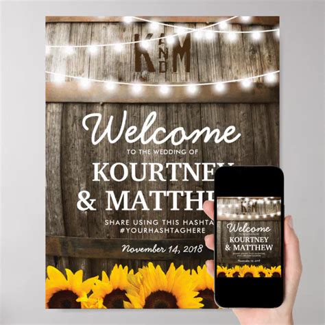 Rustic Country Wedding Sunflower String Lights Poster Zazzle