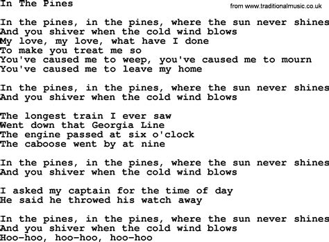 Joan Baez song - In The Pines, lyrics